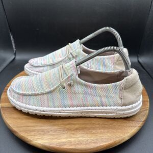 Hey Dude Wendy Sox Aurora White Womens Size 9 Shoes Slip On Pastel Rainbow